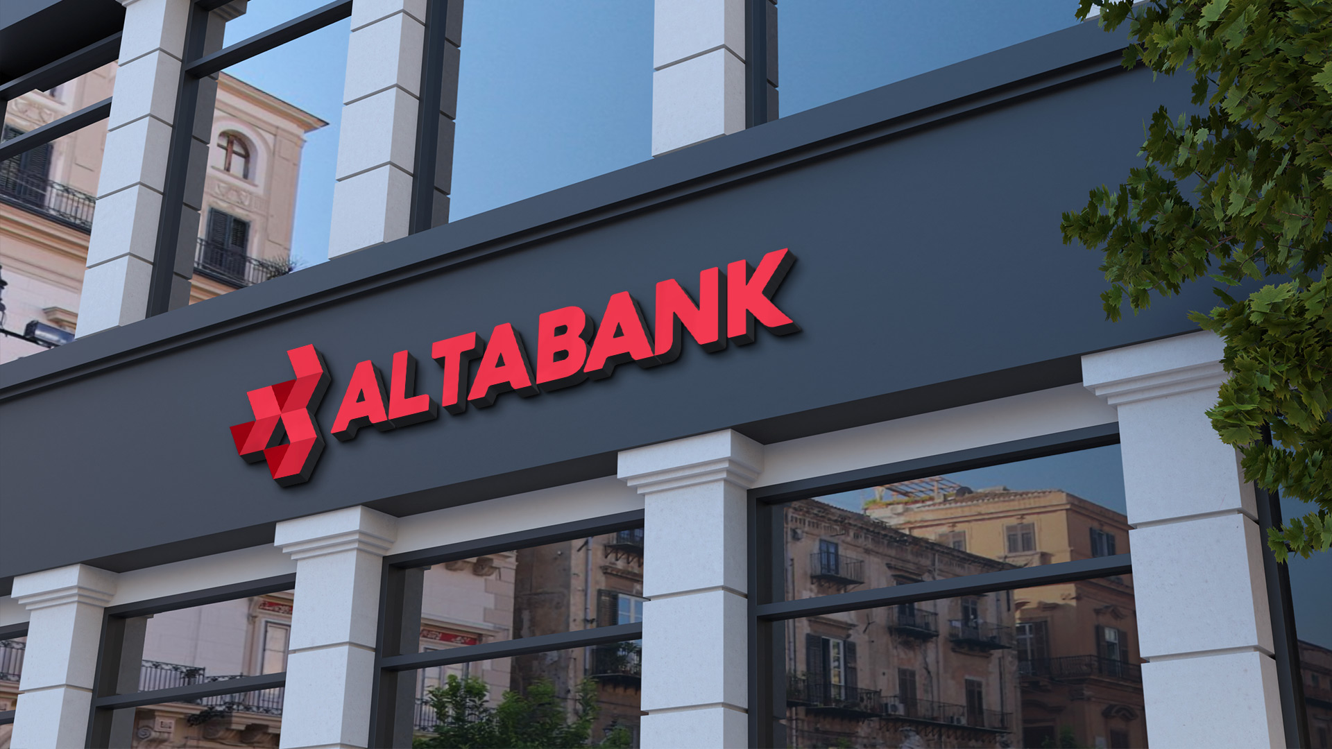 Wall sign on Alta Bank building