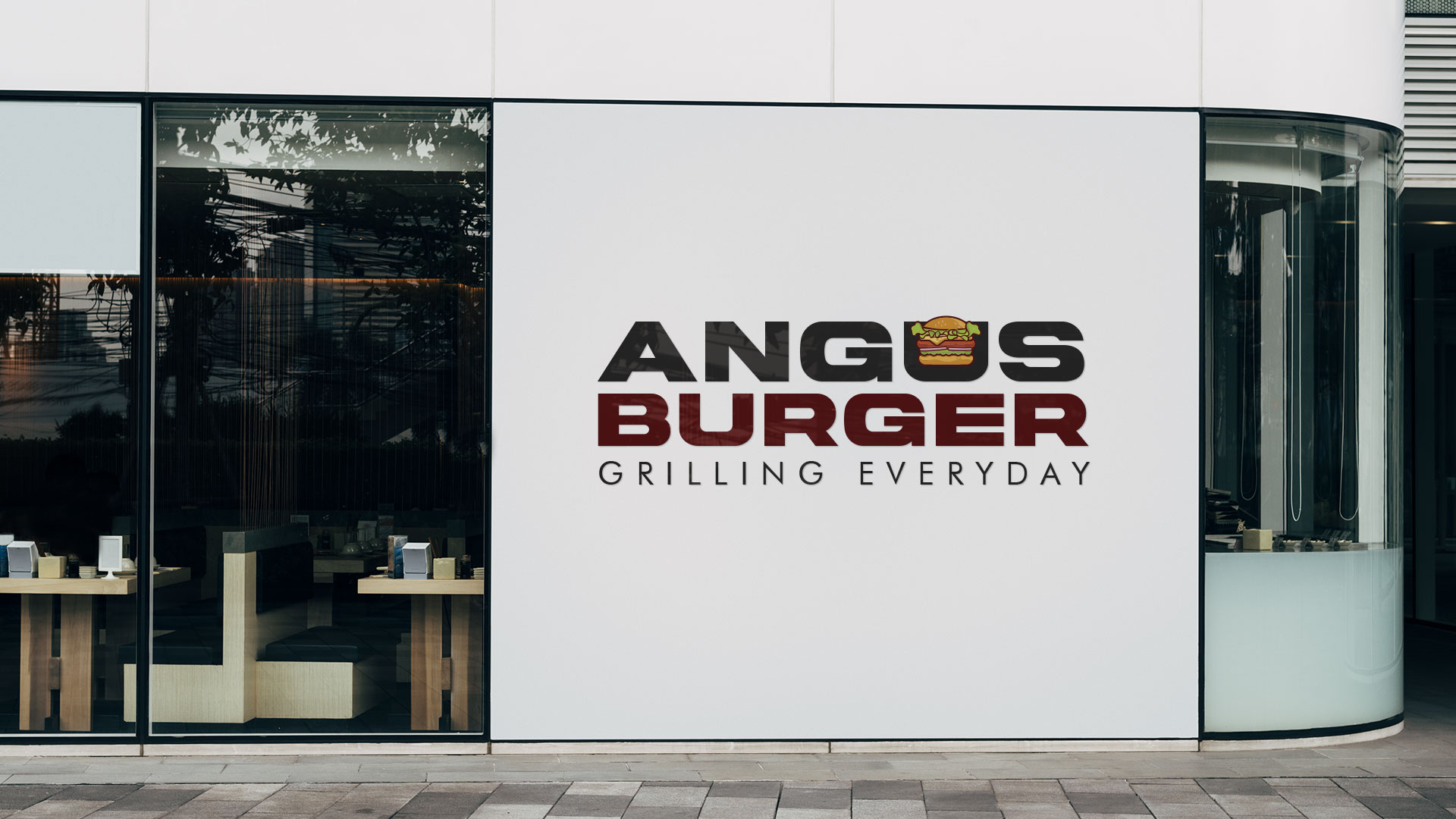 Wall sign on Angus Burger restaurant