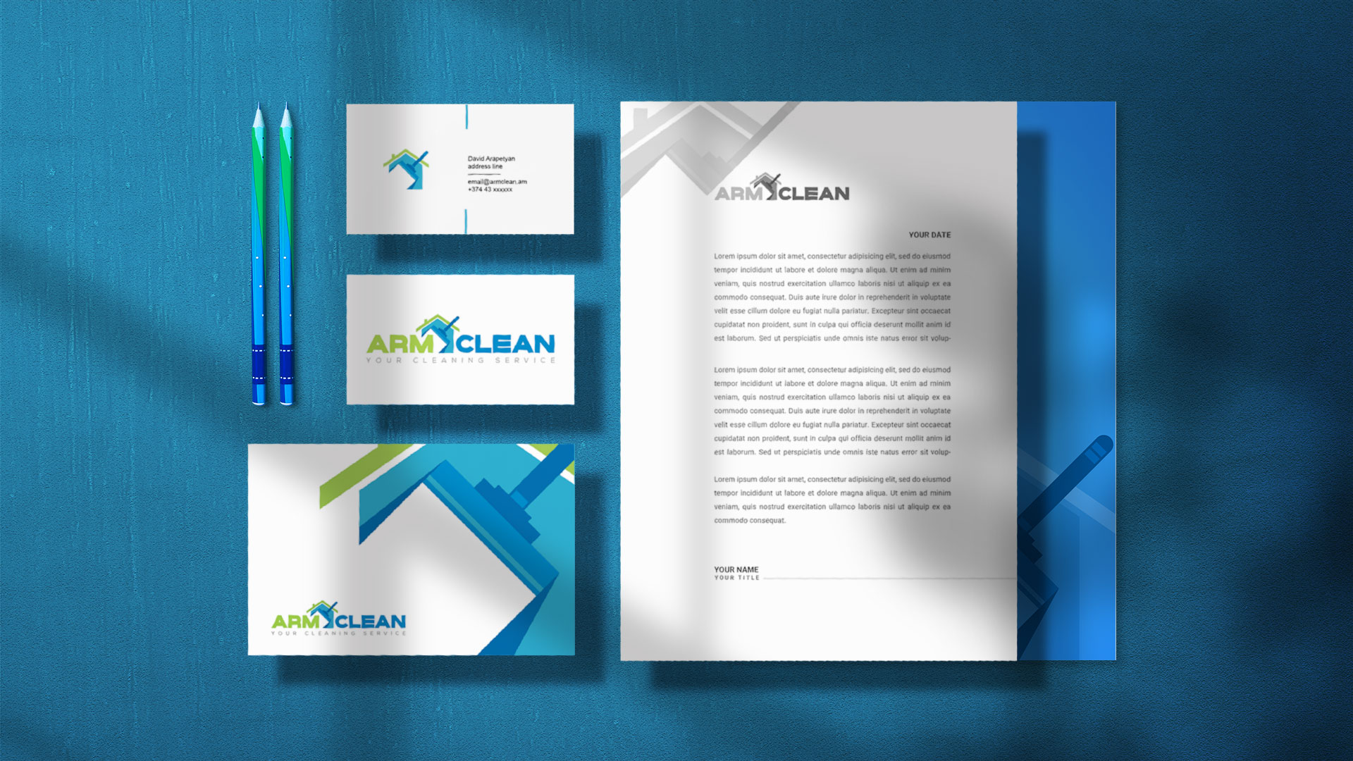 Promotional stationery items designed for ArmClean