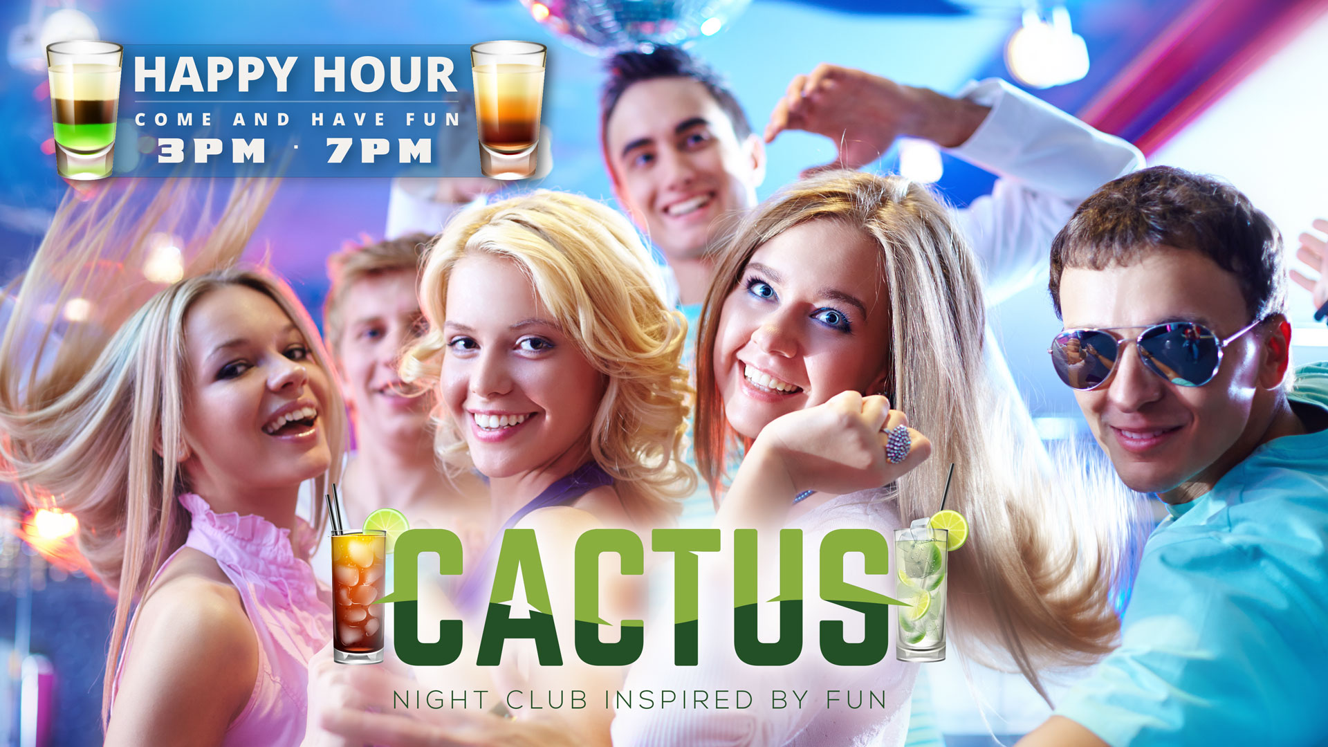 Cactus happy hour promo flyer