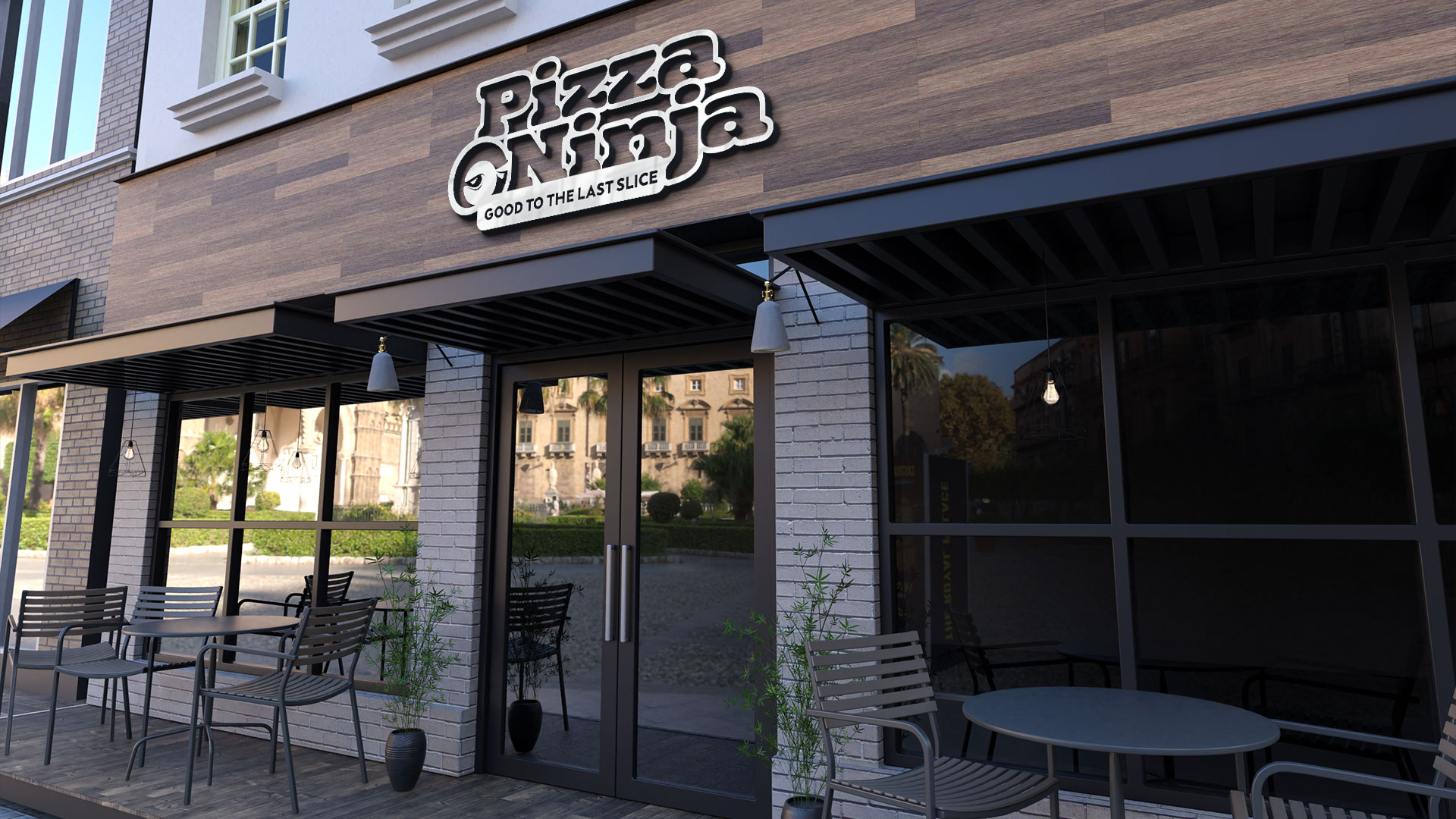 Wall sign on Pizza Ninja restaurant