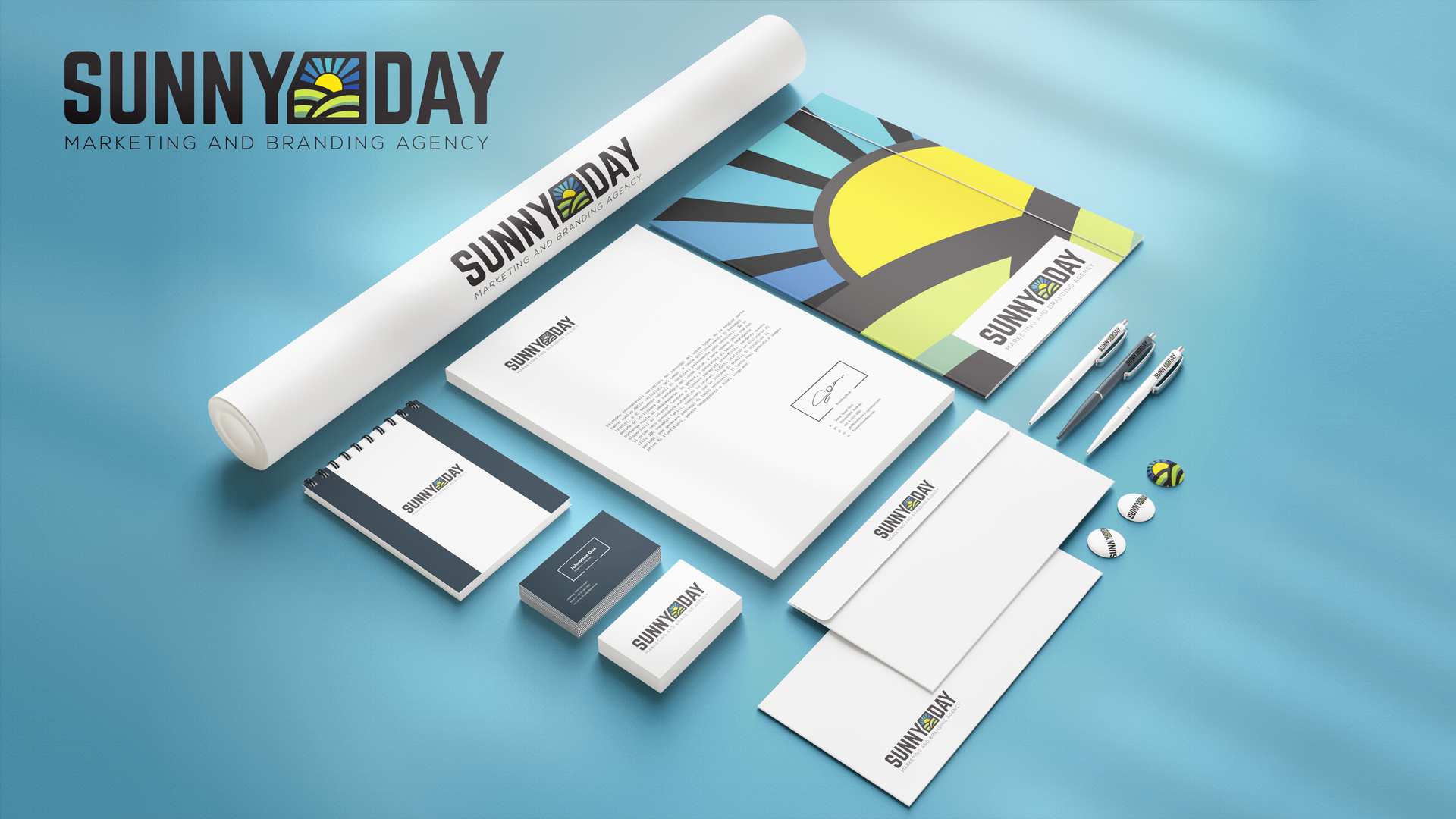 Promotional stationery items designed for Sunny Day