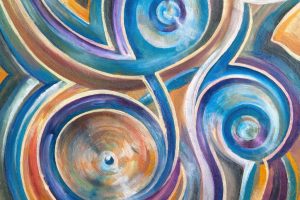 Three Circles and a Face - An abstract composition painted in oils.